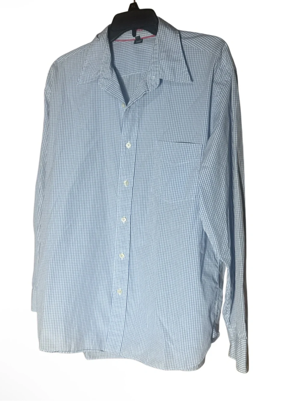 J. Crew Men's Light Blue Micro-Check Dress Shirt Classic Long Sleeve - Size L